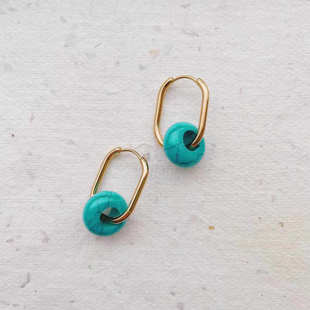 Square Stone Hoops - Calciet blue