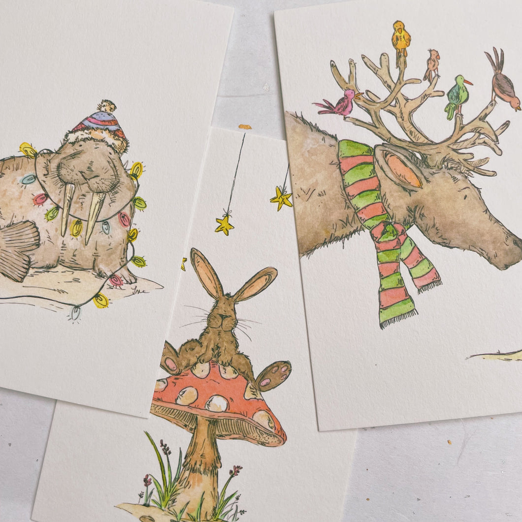 Christmas card Trio (deer, walrus & rabbit)